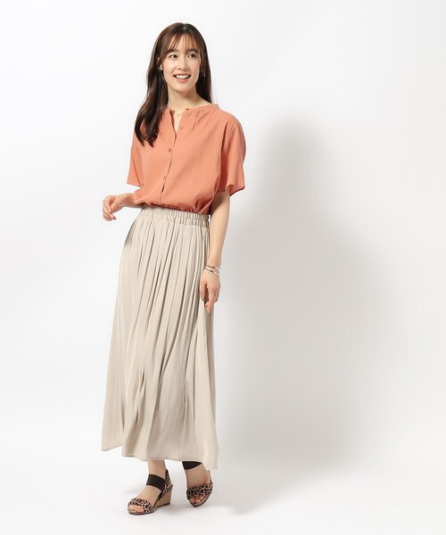 SHOO・LA・RUE（シューラルー）の「◆【洗える】ふんわり さらさら コットンシフォン 半袖ブラウス（シャツ/ブラウス・レディース・ホワイト/イエロー/オレンジ/ネイビー/ブルーグリーン・02/03/04）」の14枚目の写真