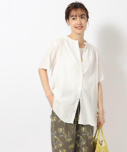 SHOO・LA・RUE（シューラルー）の「◆【洗える】ふんわり さらさら コットンシフォン 半袖ブラウス（シャツ/ブラウス・レディース・ホワイト/イエロー/オレンジ/ネイビー/ブルーグリーン・02/03/04）」の16枚目の写真