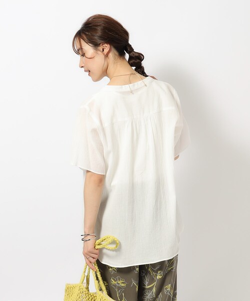 SHOO・LA・RUE（シューラルー）の「◆【洗える】ふんわり さらさら コットンシフォン 半袖ブラウス（シャツ/ブラウス・レディース・ホワイト/イエロー/オレンジ/ネイビー/ブルーグリーン・02/03/04）」の17枚目の写真
