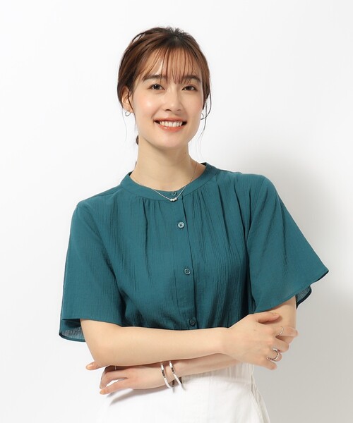 SHOO・LA・RUE（シューラルー）の「◆【洗える】ふんわり さらさら コットンシフォン 半袖ブラウス（シャツ/ブラウス・レディース・ホワイト/イエロー/オレンジ/ネイビー/ブルーグリーン・02/03/04）」の20枚目の写真