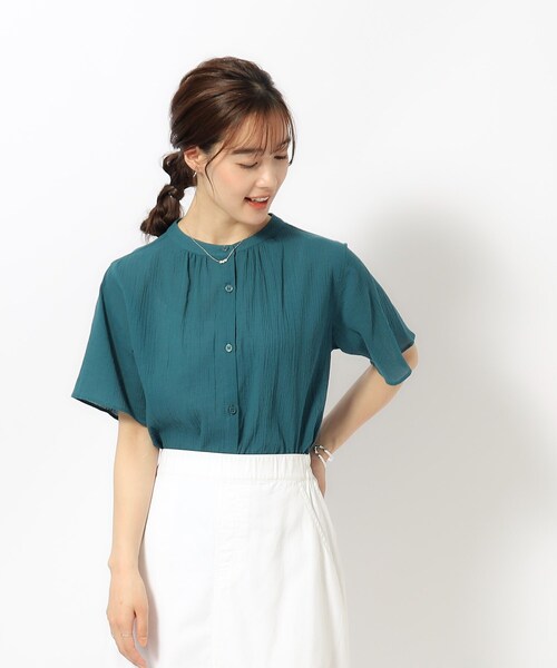 SHOO・LA・RUE（シューラルー）の「◆【洗える】ふんわり さらさら コットンシフォン 半袖ブラウス（シャツ/ブラウス・レディース・ホワイト/イエロー/オレンジ/ネイビー/ブルーグリーン・02/03/04）」の21枚目の写真