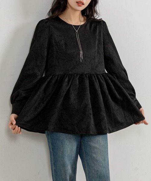DAY CLOSET(デイ クローゼット)の「レディース 長袖チャイナ刺繍風ペプラムトップス(シャツ/ブラウス・レディース・アイボリー/ブラック/ホワイト・S/M/L)」の3枚目の写真