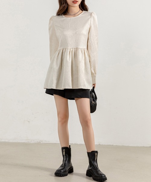 DAY CLOSET(デイ クローゼット)の「レディース 長袖チャイナ刺繍風ペプラムトップス(シャツ/ブラウス・レディース・アイボリー/ブラック/ホワイト・S/M/L)」の14枚目の写真