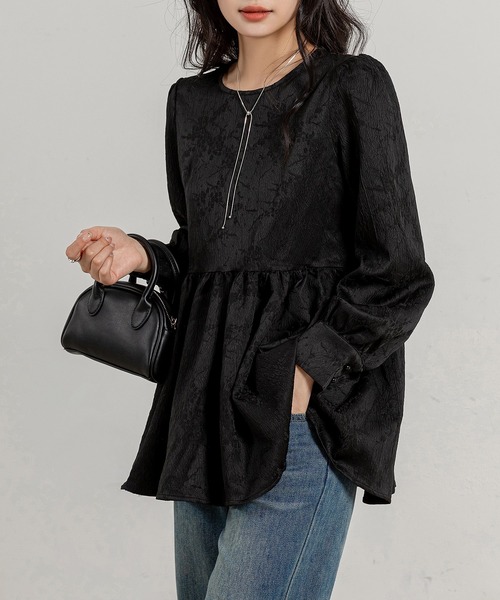 DAY CLOSET(デイ クローゼット)の「レディース 長袖チャイナ刺繍風ペプラムトップス(シャツ/ブラウス・レディース・アイボリー/ブラック/ホワイト・S/M/L)」の16枚目の写真