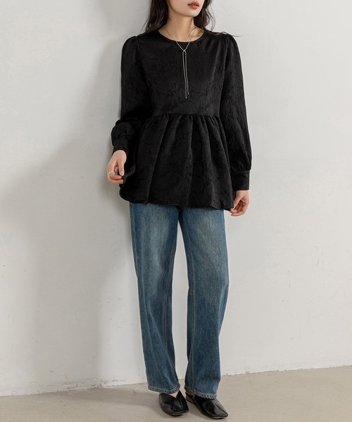 DAY CLOSET(デイ クローゼット)の「レディース 長袖チャイナ刺繍風ペプラムトップス(シャツ/ブラウス・レディース・アイボリー/ブラック/ホワイト・S/M/L)」の8枚目の写真
