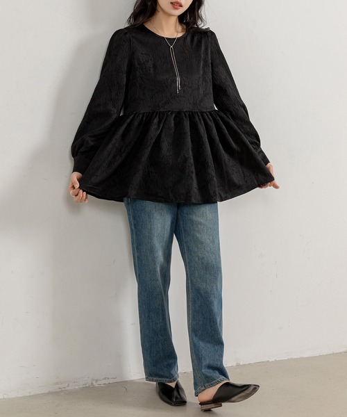 DAY CLOSET(デイ クローゼット)の「レディース 長袖チャイナ刺繍風ペプラムトップス(シャツ/ブラウス・レディース・アイボリー/ブラック/ホワイト・S/M/L)」の10枚目の写真