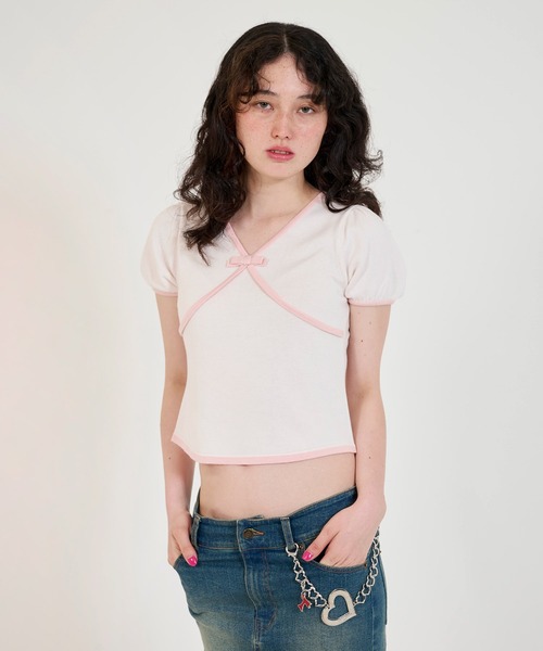 配色 半袖ニットプルオーバー TINA：JOJUN（ニット/セーター）｜TINA：JOJUN（ティーナジョジュン）