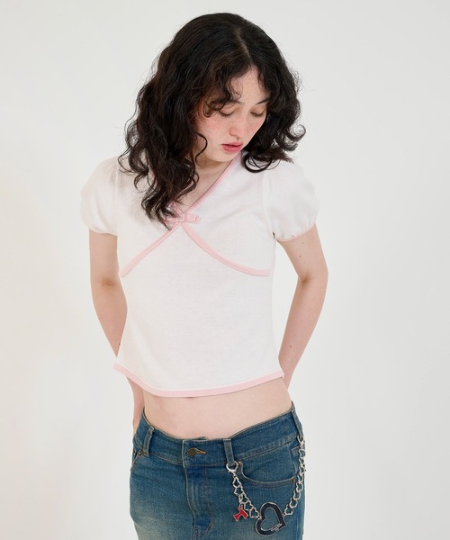 配色 半袖ニットプルオーバー TINA：JOJUN（ニット/セーター）｜TINA：JOJUN（ティーナジョジュン）