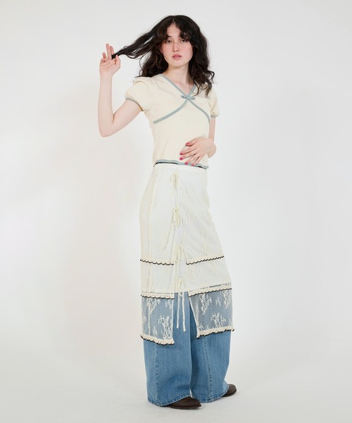 配色 半袖ニットプルオーバー TINA：JOJUN（ニット/セーター）｜TINA：JOJUN（ティーナジョジュン）