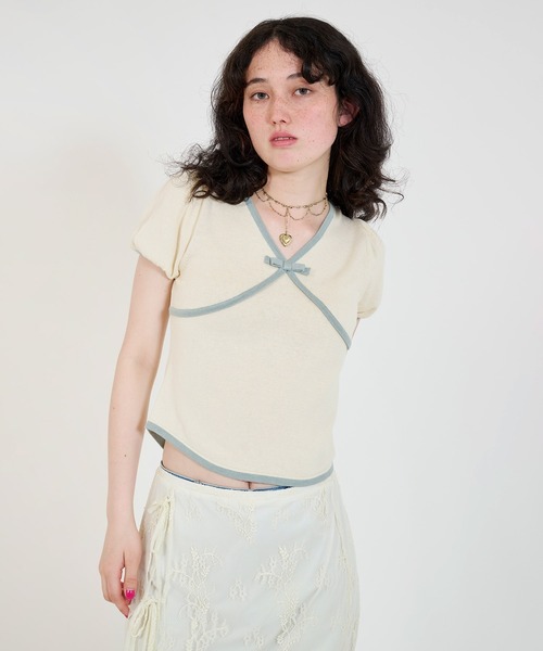 配色 半袖ニットプルオーバー TINA：JOJUN（ニット/セーター）｜TINA：JOJUN（ティーナジョジュン）