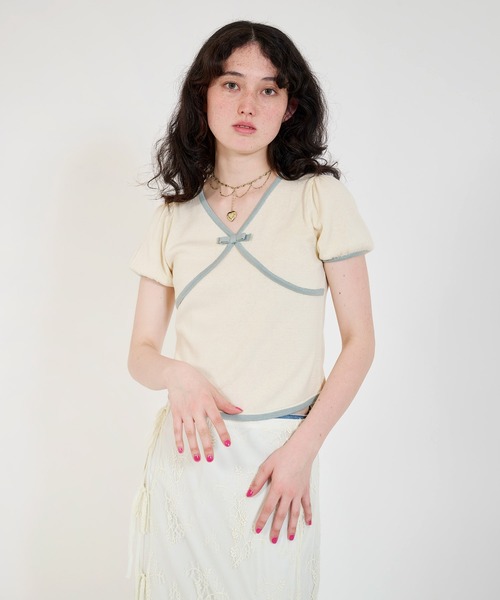 配色 半袖ニットプルオーバー TINA：JOJUN（ニット/セーター）｜TINA：JOJUN（ティーナジョジュン）