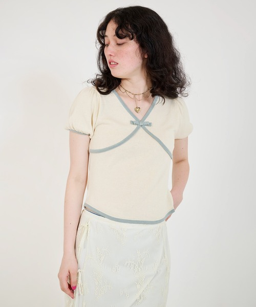 配色 半袖ニットプルオーバー TINA：JOJUN（ニット/セーター）｜TINA：JOJUN（ティーナジョジュン）