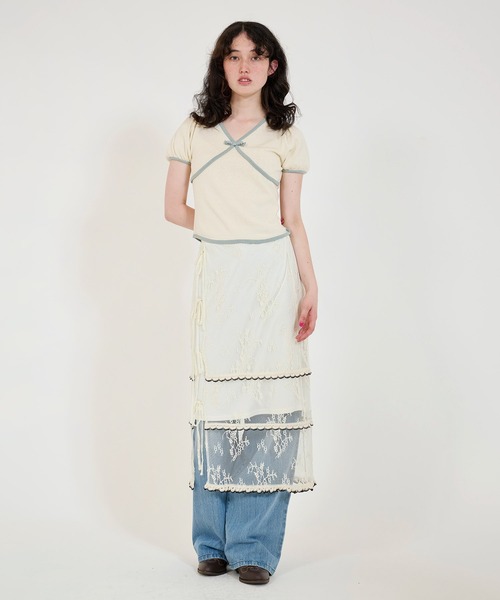 配色 半袖ニットプルオーバー TINA：JOJUN（ニット/セーター）｜TINA：JOJUN（ティーナジョジュン）