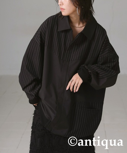 柄切り替えシャツジャケット（その他アウター）｜antiqua（アンティカ）