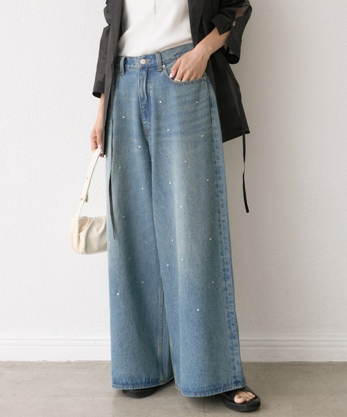 RIVE DROITE(リヴドロワ)の「【à Nice (ア ・ニース)】ビジューデニム(デニムパンツ・レディース・ブルー・36/38)」の1枚目の写真