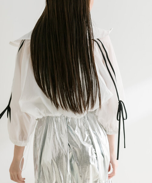 OLIVE des OLIVE（オリーブデオリーブ）の「リボンライン5分袖シアブルゾン　1041070150（ブルゾン・レディース・オフホワイト/ブラック・FREE）」の21枚目の写真