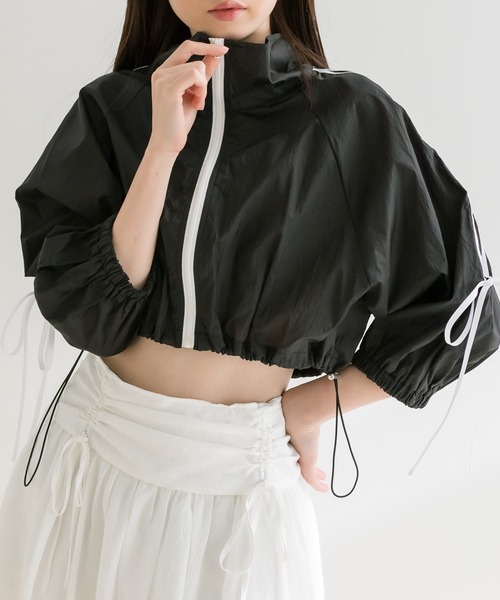 OLIVE des OLIVE（オリーブデオリーブ）の「リボンライン5分袖シアブルゾン　1041070150（ブルゾン・レディース・オフホワイト/ブラック・FREE）」の2枚目の写真