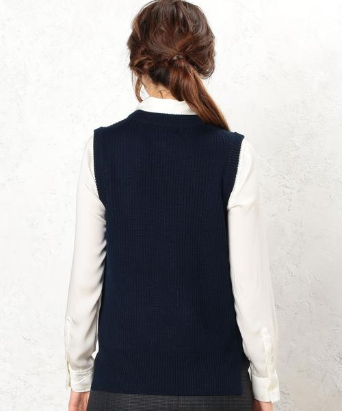 green label relaxing（グリーンレーベルリラクシング）の「KF HandWash FLC カタアゼ ニット ベスト◆（ベスト・レディース・ネイビー/オフホワイト・フリー）」の12枚目の写真