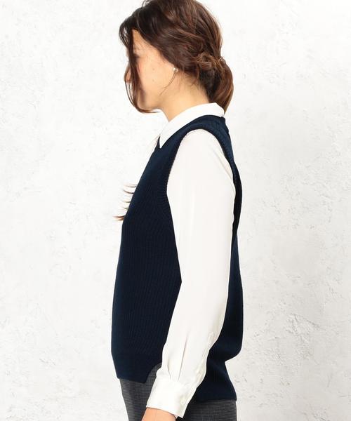 green label relaxing（グリーンレーベルリラクシング）の「KF HandWash FLC カタアゼ ニット ベスト◆（ベスト・レディース・ネイビー/オフホワイト・フリー）」の7枚目の写真