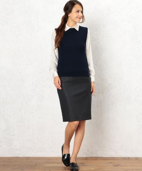 green label relaxing（グリーンレーベルリラクシング）の「KF HandWash FLC カタアゼ ニット ベスト◆（ベスト・レディース・ネイビー/オフホワイト・フリー）」の3枚目の写真