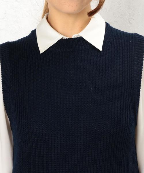 green label relaxing（グリーンレーベルリラクシング）の「KF HandWash FLC カタアゼ ニット ベスト◆（ベスト・レディース・ネイビー/オフホワイト・フリー）」の4枚目の写真