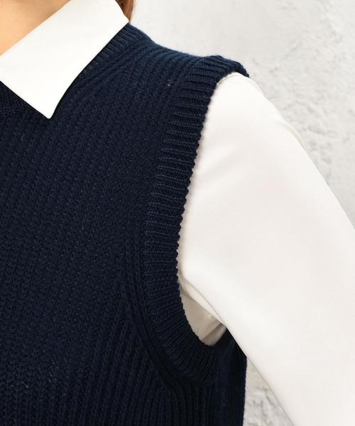 green label relaxing（グリーンレーベルリラクシング）の「KF HandWash FLC カタアゼ ニット ベスト◆（ベスト・レディース・ネイビー/オフホワイト・フリー）」の5枚目の写真