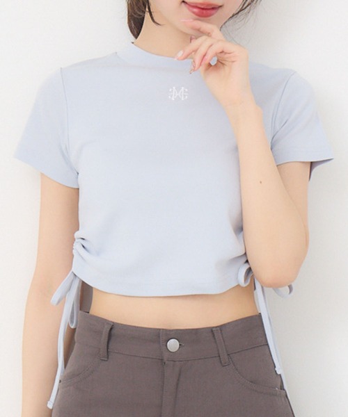 ems excite(エムズエキサイト)の「サイドオープンドロストTEE(Tシャツ/カットソー・レディース・ブラック/ピンク/オフホワイト/ブルー・FREE)」の1枚目の写真