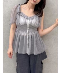 ショルダーリボンチュールペプラムビスチェ