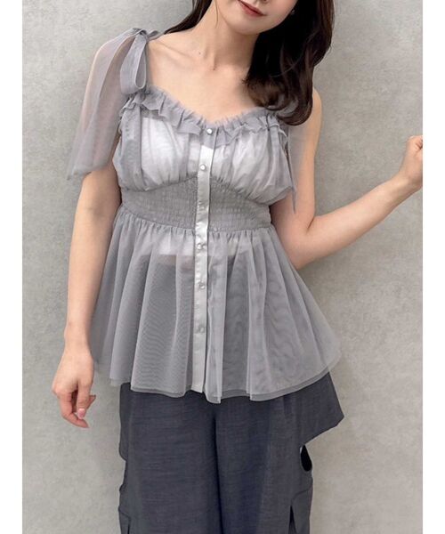 dazzlin（ダズリン）の「ショルダーリボンチュールペプラムビスチェ（タンクトップ・レディース・レッド/グレー/アイボリー/ネイビー・FREE）」の3枚目の写真