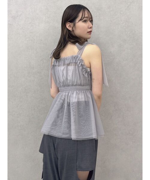 dazzlin（ダズリン）の「ショルダーリボンチュールペプラムビスチェ（タンクトップ・レディース・レッド/グレー/アイボリー/ネイビー・FREE）」の5枚目の写真