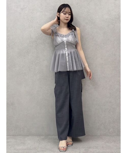 dazzlin（ダズリン）の「ショルダーリボンチュールペプラムビスチェ（タンクトップ・レディース・レッド/グレー/アイボリー/ネイビー・FREE）」の6枚目の写真