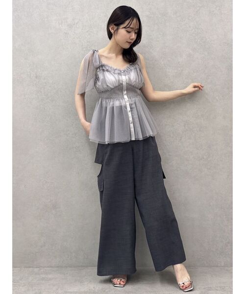 dazzlin（ダズリン）の「ショルダーリボンチュールペプラムビスチェ（タンクトップ・レディース・レッド/グレー/アイボリー/ネイビー・FREE）」の7枚目の写真