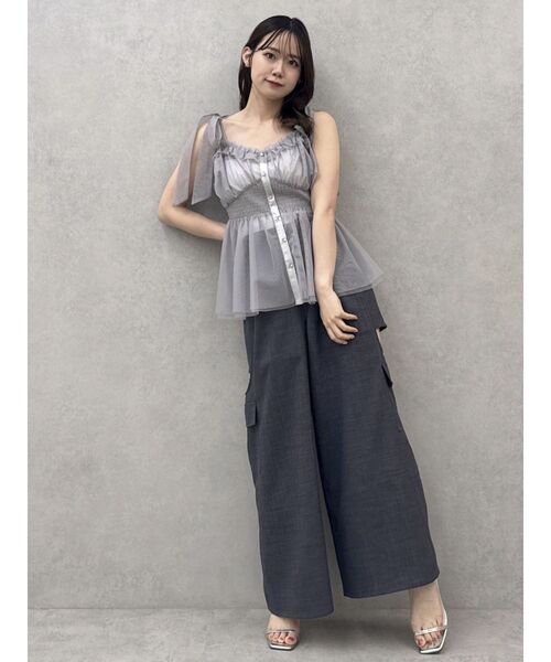 dazzlin（ダズリン）の「ショルダーリボンチュールペプラムビスチェ（タンクトップ・レディース・レッド/グレー/アイボリー/ネイビー・FREE）」の8枚目の写真