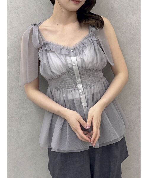 dazzlin（ダズリン）の「ショルダーリボンチュールペプラムビスチェ（タンクトップ・レディース・レッド/グレー/アイボリー/ネイビー・FREE）」の10枚目の写真