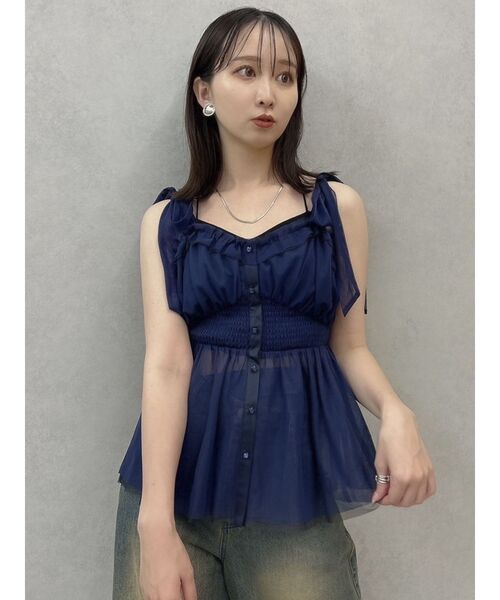 dazzlin（ダズリン）の「ショルダーリボンチュールペプラムビスチェ（タンクトップ・レディース・レッド/グレー/アイボリー/ネイビー・FREE）」の11枚目の写真