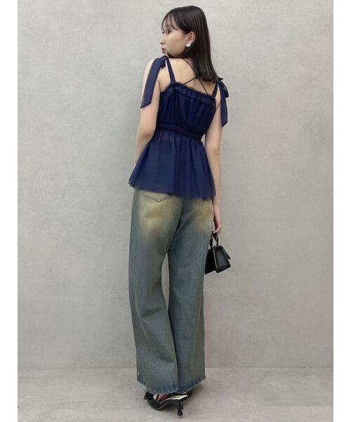 dazzlin（ダズリン）の「ショルダーリボンチュールペプラムビスチェ（タンクトップ・レディース・レッド/グレー/アイボリー/ネイビー・FREE）」の15枚目の写真