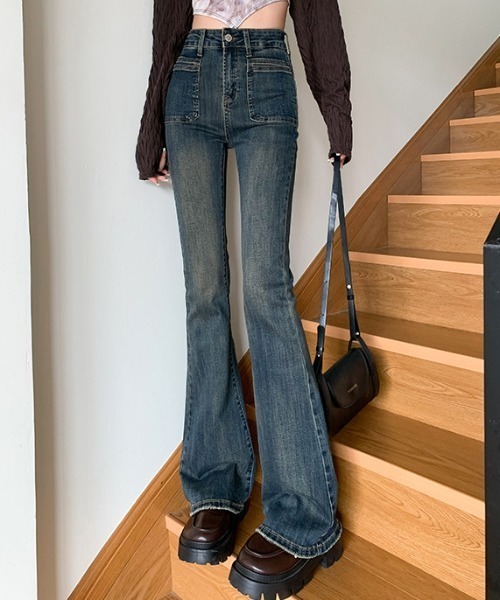 Teem Store（チームストア）の「ハイウエスト フレアパンツ（デニムパンツ・レディース・ブルー・S/L/M）」の8枚目の写真