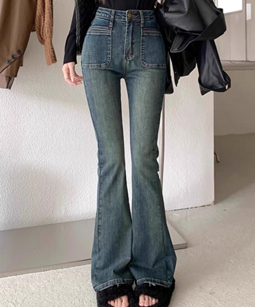 Teem Store（チームストア）の「ハイウエスト フレアパンツ（デニムパンツ・レディース・ブルー・S/L/M）」の6枚目の写真