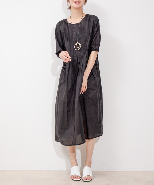 Jayro(ジャイロ)の「インド綿タックロングワンピース(ワンピース・レディース・ピンク/ブラック/ブルー・M)」の2枚目の写真