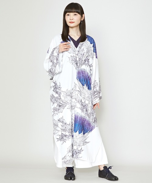 カヤ(カヤ)の「【カヤ】薊乃ワンピース(ワンピース・レディース・ホワイト×ブルー/パープル系その他/スミクロ・FREE)」の2枚目の写真