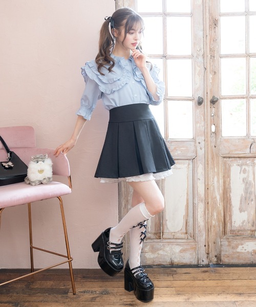 DearMyLoveRose(ディアマイラブローズ)の「レースフリルプリーツミニスカート(スカート・レディース・ブラック・MEDIUM/LARGE/SMALL/3L/LL)」の13枚目の写真