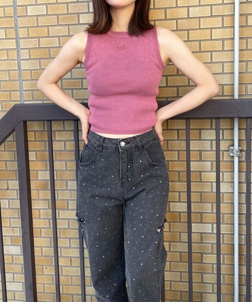 GORGE(ゴージ)の「《ピグメント加工×ヘルシー肌見せ》レディース ノースリーブ ニットタンクトップ 春夏秋(Tシャツ/カットソー・レディース・ブラック/ピンク/ライトベージュ・F)」の8枚目の写真