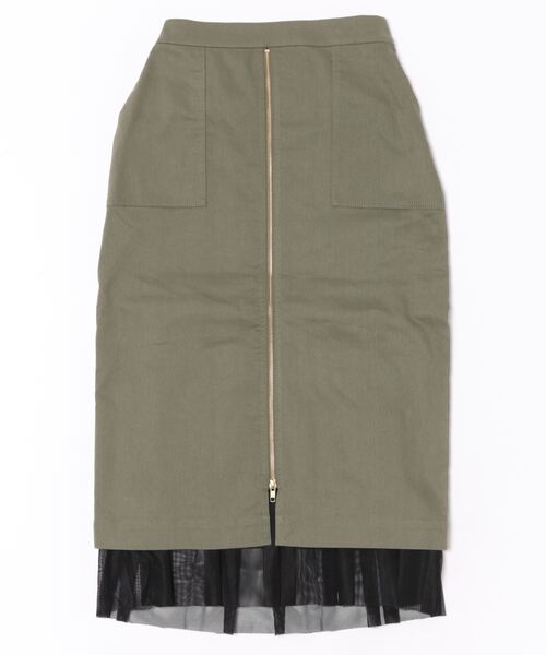 Q（キュー）の「メッシュレイヤードスカート（スカート・レディース・ネイビー/カーキ・MEDIUM）」の3枚目の写真