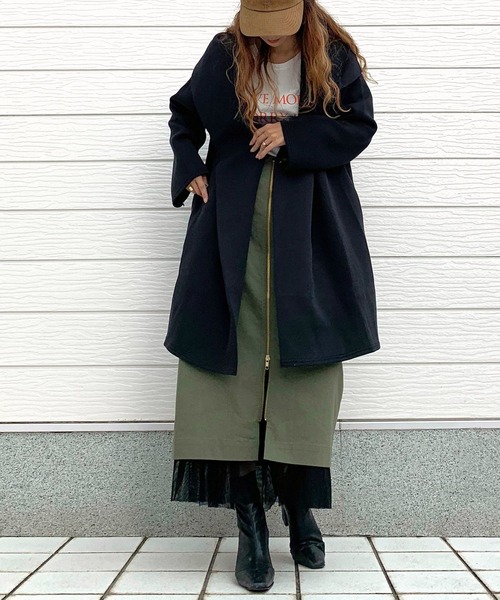 Q（キュー）の「メッシュレイヤードスカート（スカート・レディース・ネイビー/カーキ・MEDIUM）」の17枚目の写真