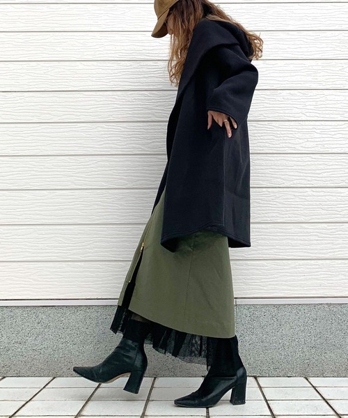 Q（キュー）の「メッシュレイヤードスカート（スカート・レディース・ネイビー/カーキ・MEDIUM）」の18枚目の写真