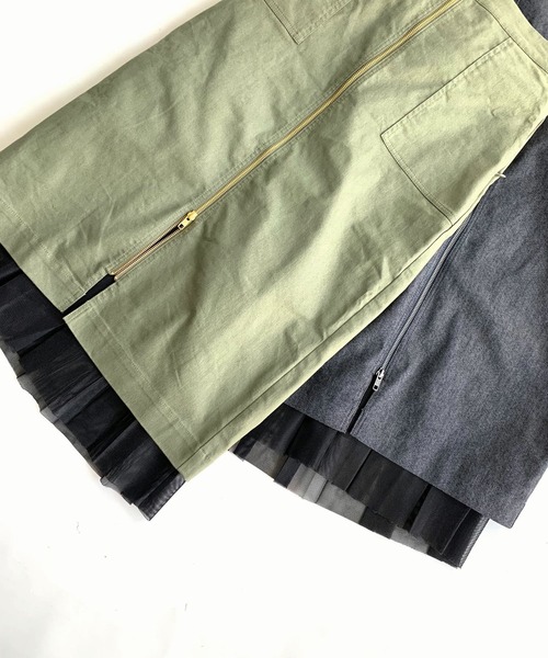 Q（キュー）の「メッシュレイヤードスカート（スカート・レディース・ネイビー/カーキ・MEDIUM）」の9枚目の写真