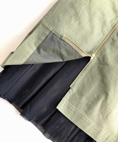 Q（キュー）の「メッシュレイヤードスカート（スカート・レディース・ネイビー/カーキ・MEDIUM）」の10枚目の写真