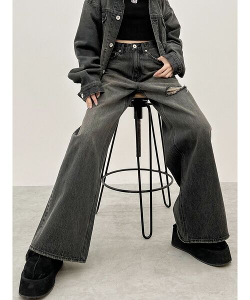 GYDA（ジェイダ）の「ハイウエストMILIGYワイドデニムパンツ（デニムパンツ・レディース・ブルー/ブラック・MEDIUM/SMALL）」の2枚目の写真