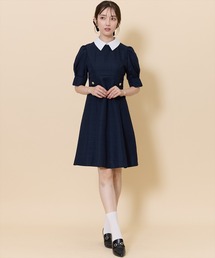 2WAYバイカラー衿エレガンスツイードミニワンピース