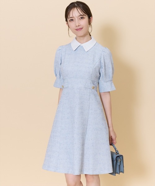 SWINGLE(スウィングル)の「2WAYバイカラー衿エレガンスツイードミニワンピース(ワンピース・レディース・ライトグレー/ネイビー/サックスブルー・FREE)」の12枚目の写真